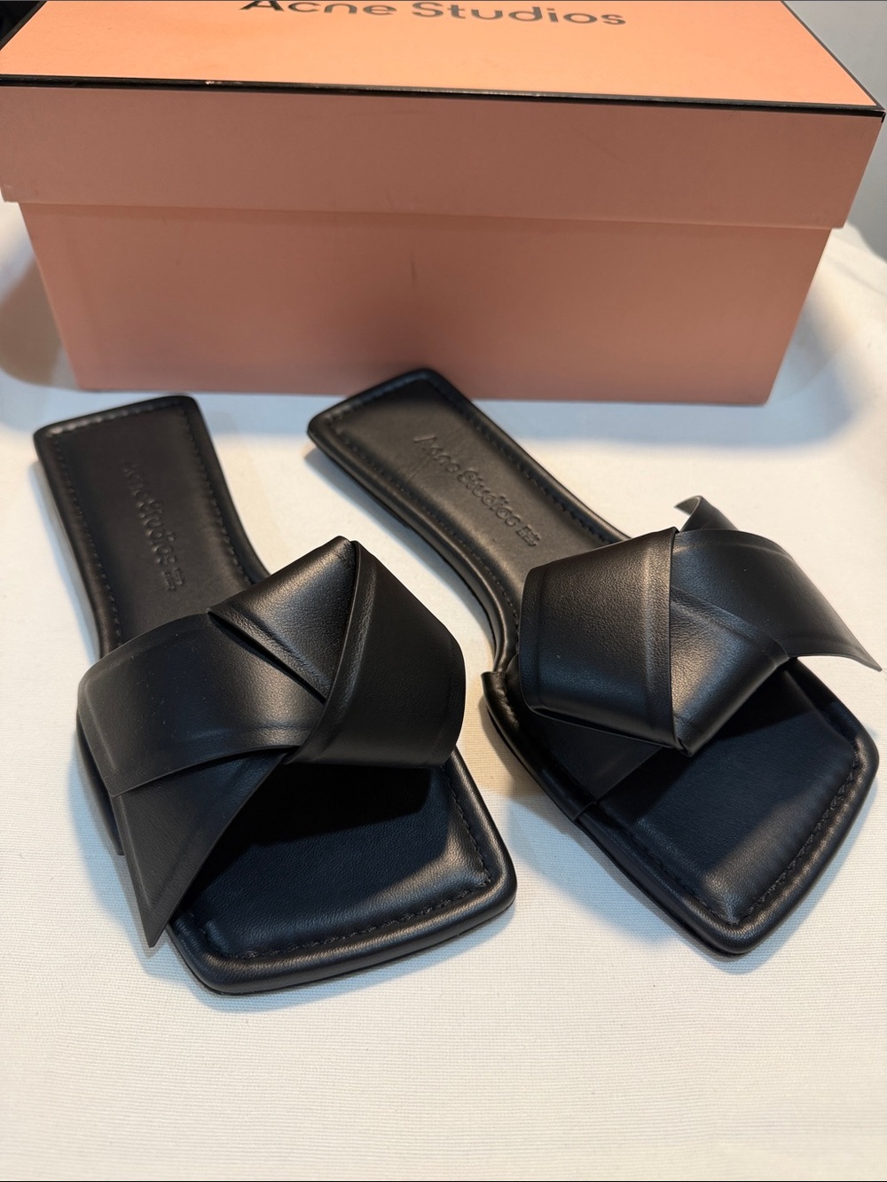 Acne Black Leather Knotted Slide Sandals